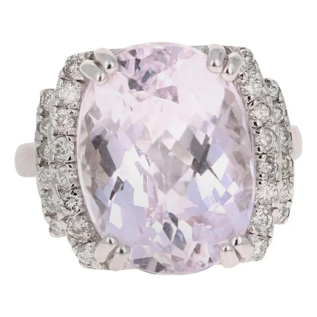 12.01 Carat Kunzite Diamond 14 Karat White Gold Cocktail Ring, Size 7