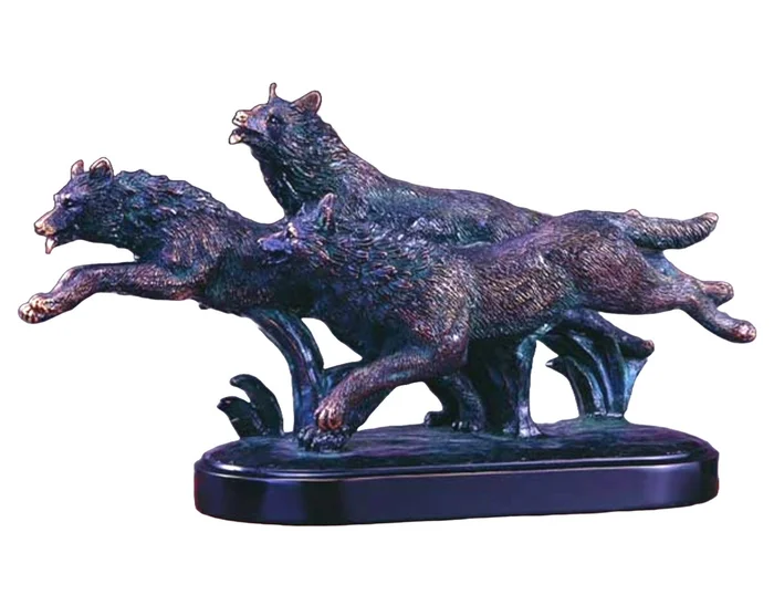 14″ Three Running Wolves Statue – Bronze Finish