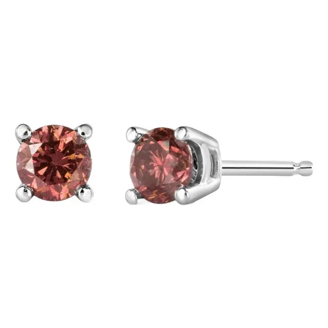 14K White Gold 1/3 Cttw 4-Prong Set Round Brilliant-Cut Pink Diamond Solitaire Stud Earrings (Treated Pink Color, VS2-SI1 Clarity) – 2 Pieces