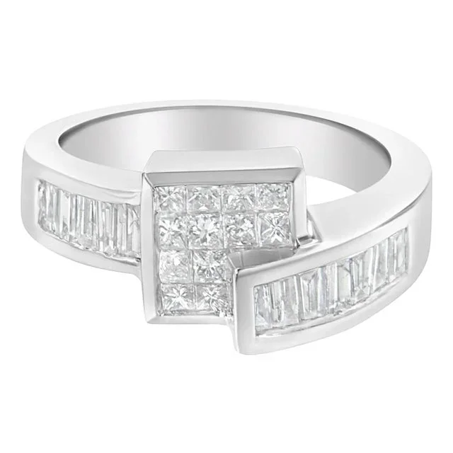 14K White Gold Princess and Baguette-cut Diamond Ring (1 1/3 Cttw, G-H Color, SI2-I1 Clarity) – Size 6-3/4