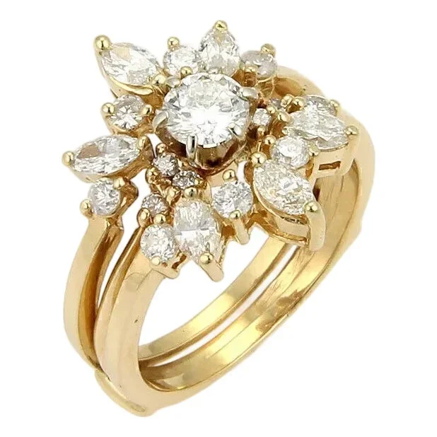 15819 – Solitaire & Insert Diamond 14k Yellow Gold Set of Round & Marquise Ring – Size 7