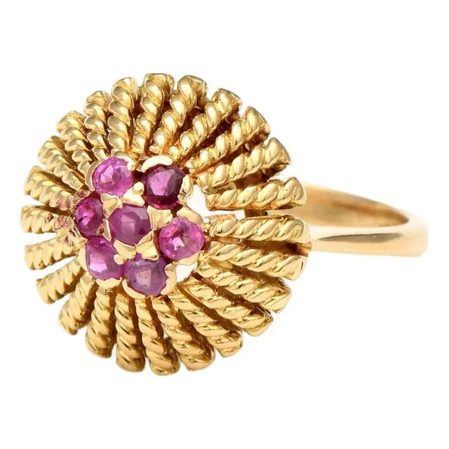 18KY Vintage Dainty Ruby(0.21) Cluster Ring, size 4