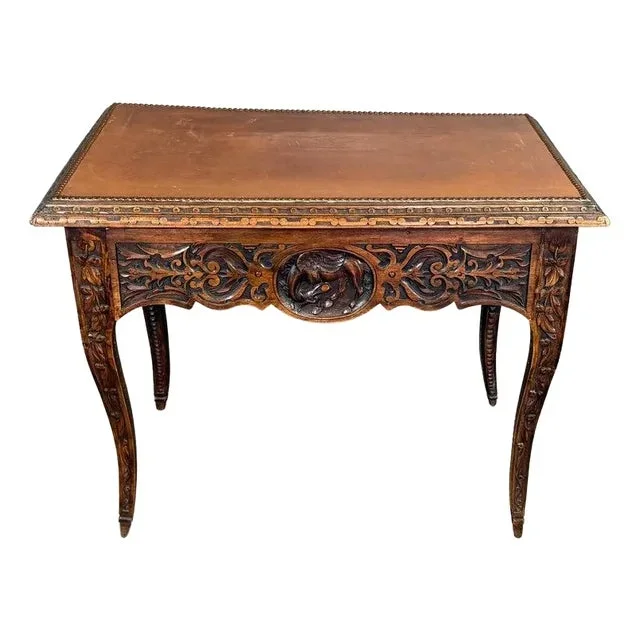 18th Century French Walnut Louis XV Table Leather Top With Studs