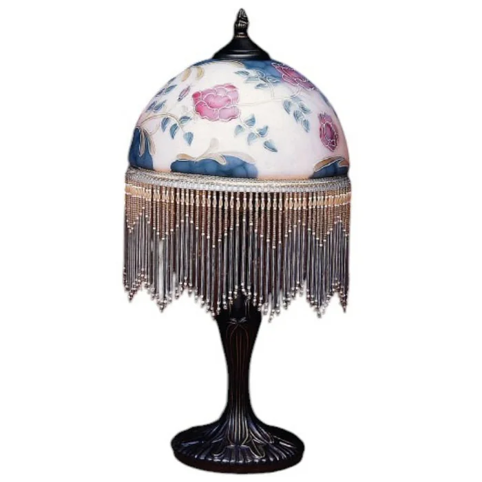 19.5″ Roses Glass and Metal Table Lamp with Beads