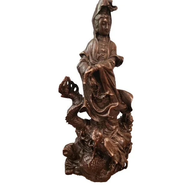 1930s Quan Yin and Dragon Bronze Statue