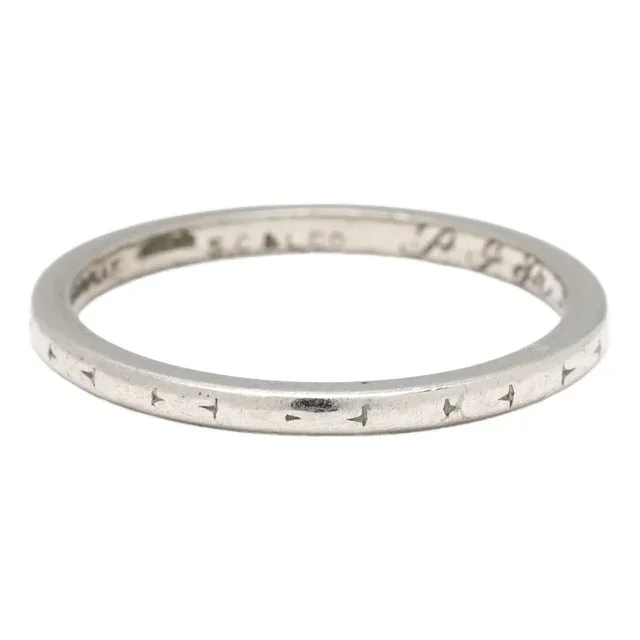 1940s Engraved Wedding Band, Platinum, Ring Size 5.5, Stackable