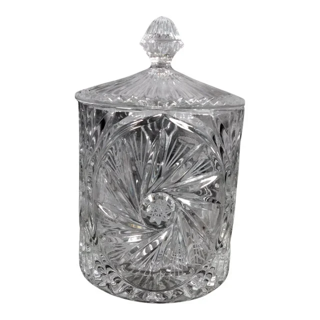 1950s Cut Crystal Biscuit Jar With Whirling Star