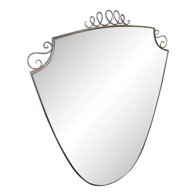1950s Gio Ponti Style Mid-Century Modern Solid Brass Shield Shaped Wall Mirror