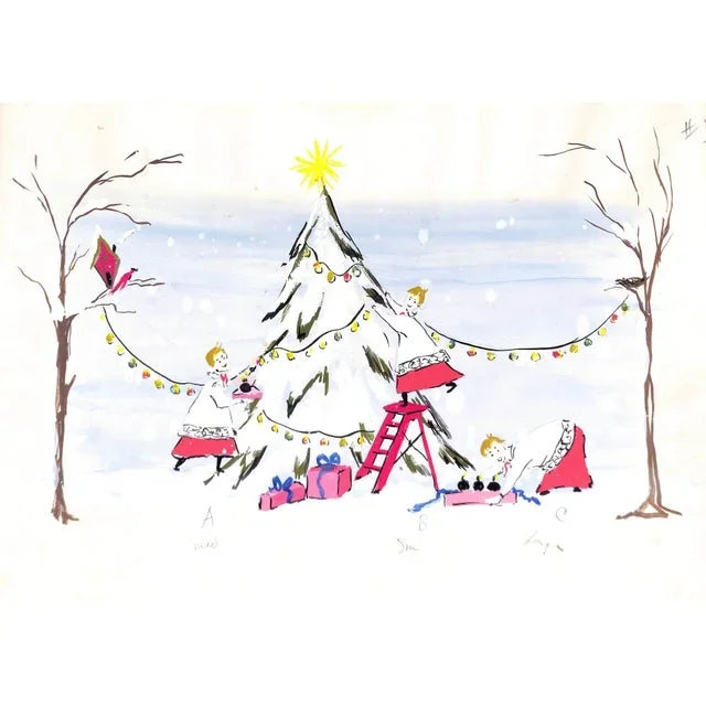 1950s Lanvin of Paris Original Advertising Watercolor Christmas Artwork