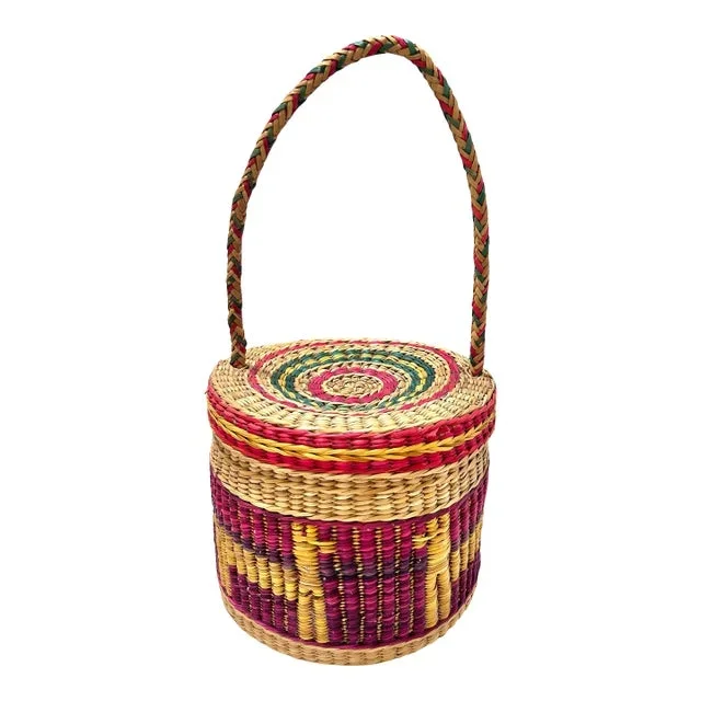 1960s Hand Woven Peruvian Lidded Basket