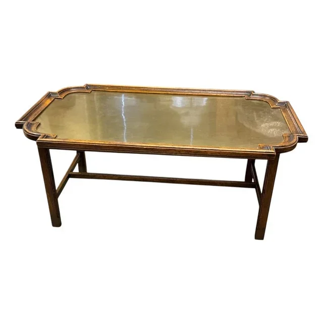 1970s Chapman Rectangular Brass Top Wood Coffee Table