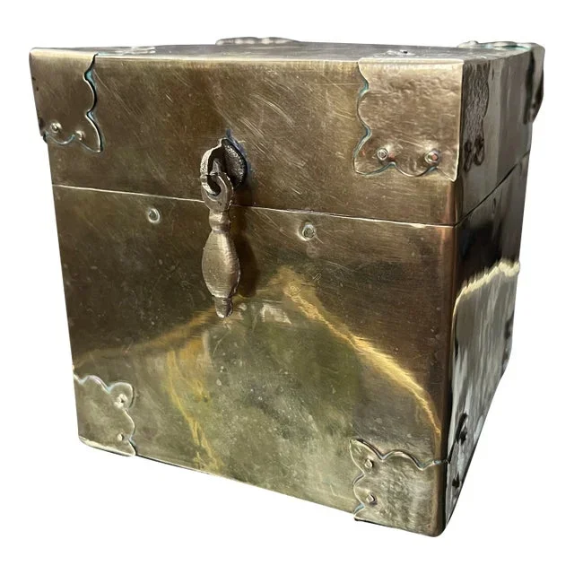 1970s Hollywood Regency Mini Brass Tabletop Trunk/Box Decor