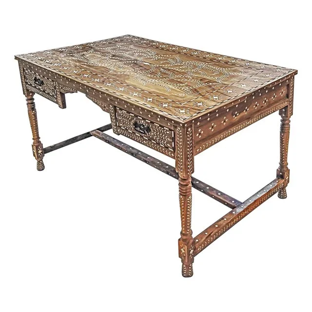 1970s Inlaid Teak Writing Desk From India