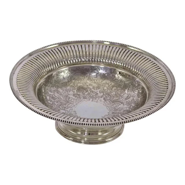 1970s New Silver Fruit/Cake Dish, Fluted Border