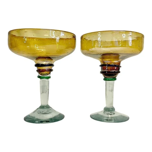 1970s Vintage Boho Chic Mexican Hand Blown Margarita Glasses – A Pair