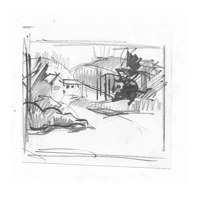 1980s John Reilly Modern Landscape Drawing