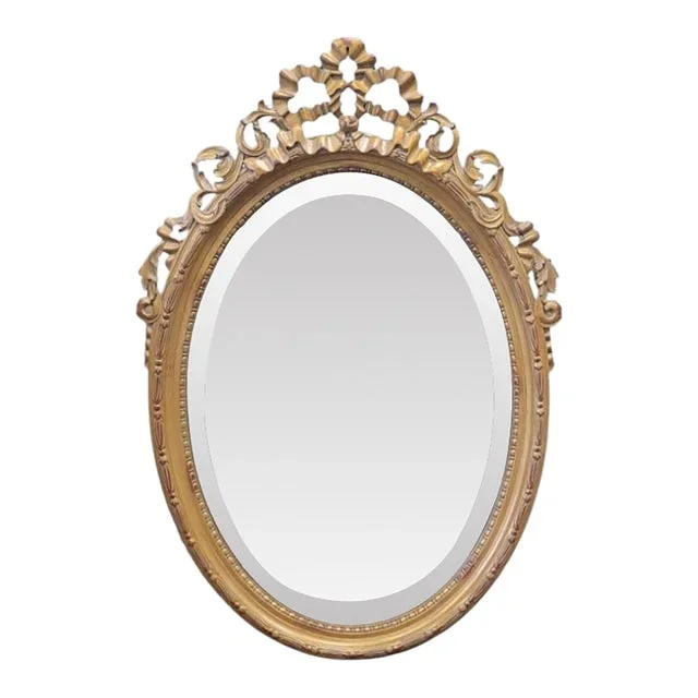 1990s Ethan Allen Carved French Style Oval Mirror