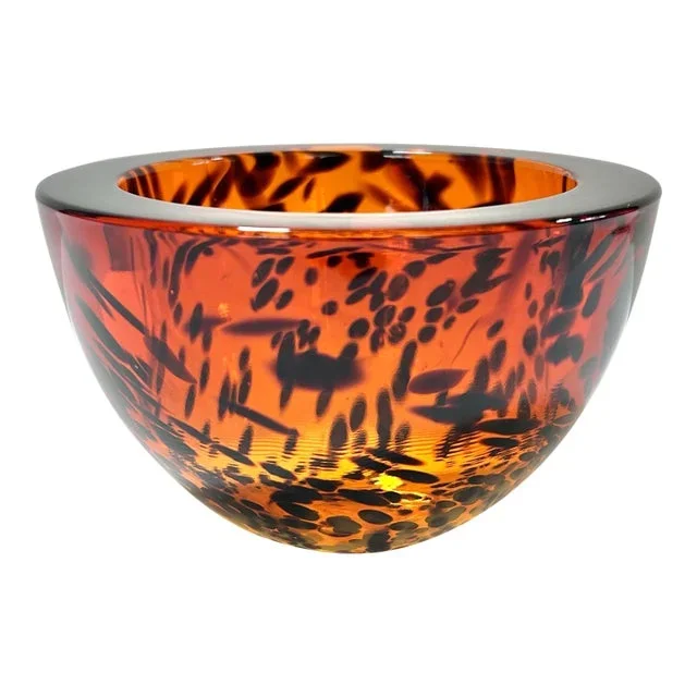 1990s Italian Crystal Tortoise Amber Colored Bowl