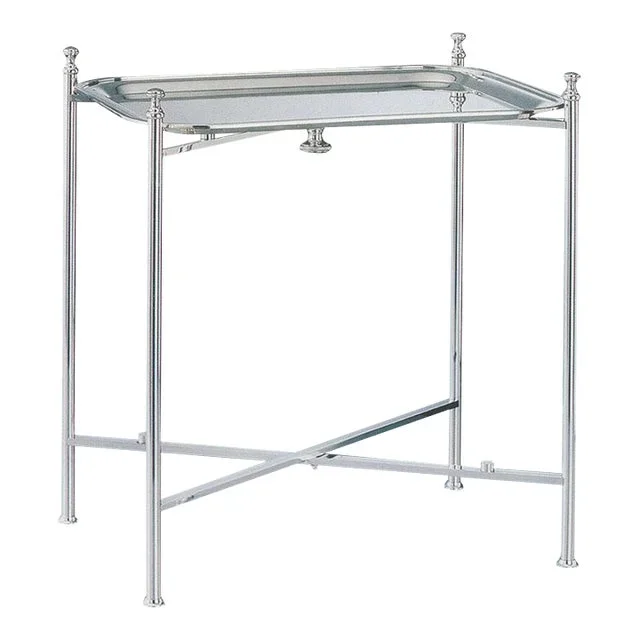 1990s New Silver Collapsible All Metal Plain Stand & Tray