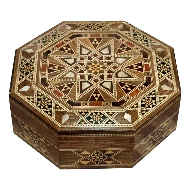 1990s Vintage Wood Marquetry Box