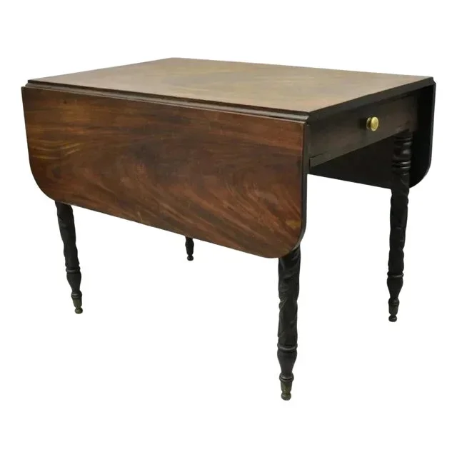 19th Century American Sheraton Mahogany Drawer Drop Leaf Breakfast Dining Table