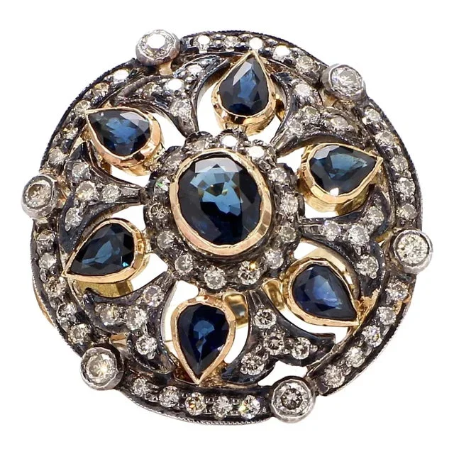 2.57 Carat Blue Sapphire and Diamond Gold Ring, Size 7.75
