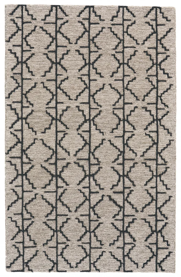 2′ x 3′ Black Taupe and Gray Wool Geometric Tufted Handmade Area Rug