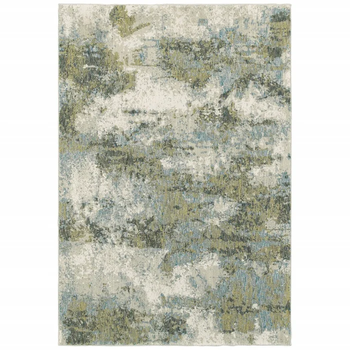 2′ x 3′ Blue and Sage Distressed Waves Indoor Scatter Rug