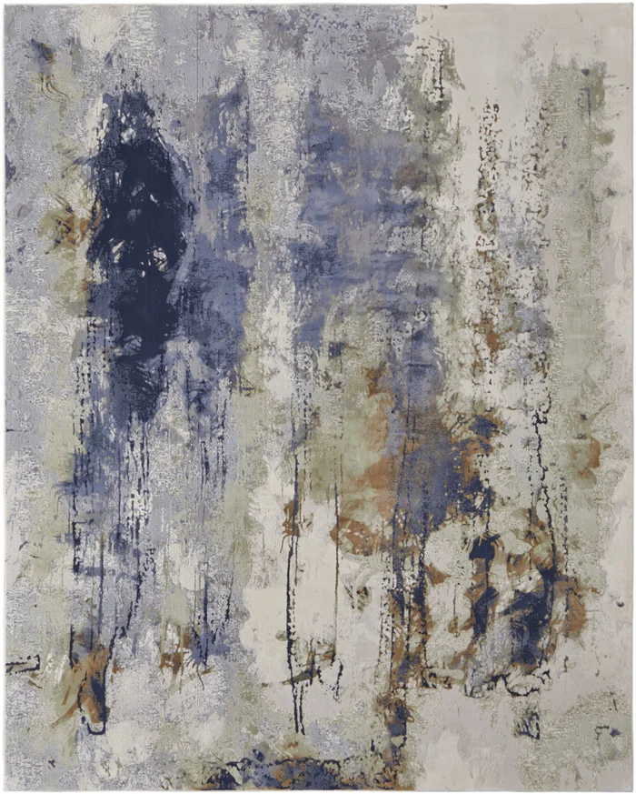 2′ x 3′ Blue Orange and Ivory Abstract Power Loom Area Rug