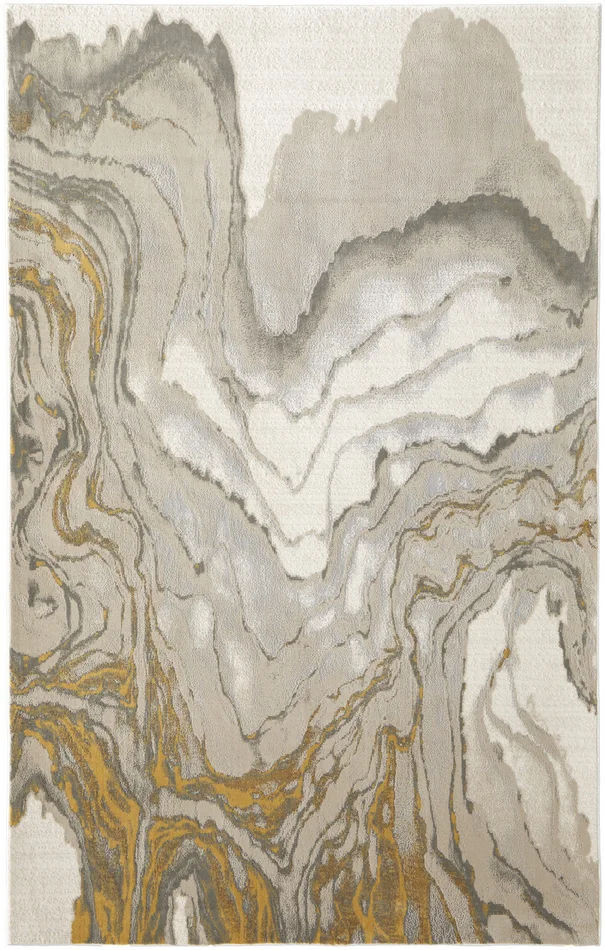 2′ x 3′ Gold Ivory and Gray Abstract Stain Resistant Area Rug