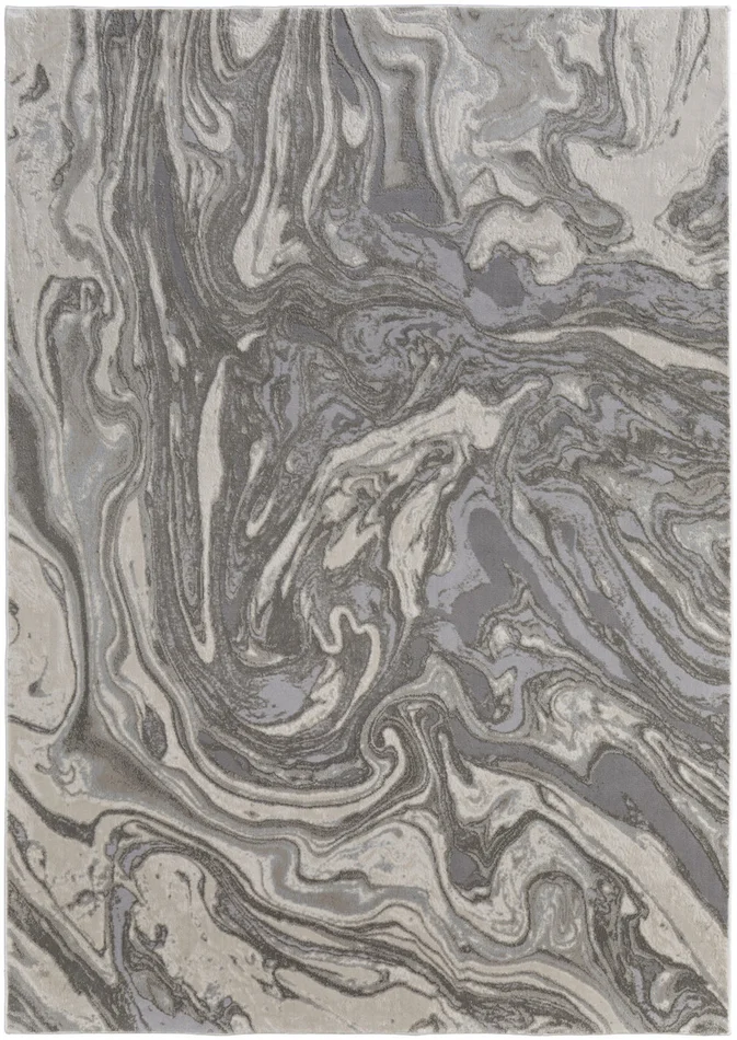 2′ x 3′ Gray Ivory & Silver Abstract Stain Resistant Area Rug