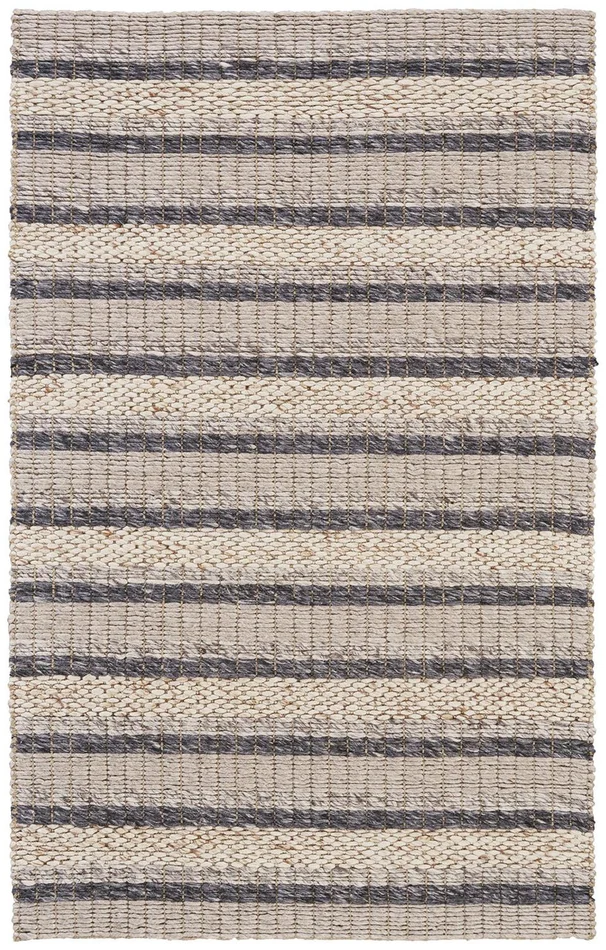 2′ x 3′ Ivory Tan and Gray Wool Hand Woven Stain Resistant Area Rug