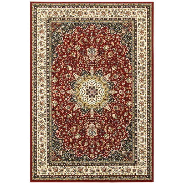 2′ x 3′ Red Ivory Machine Woven Oriental Indoor Area Rug