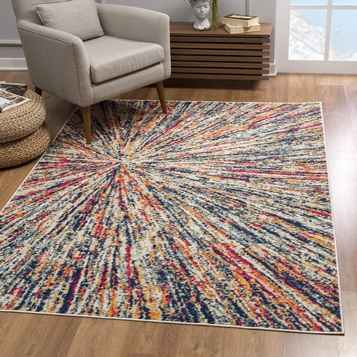 2′ x 5′ Cream Celestial Burst Abstract Area Rug