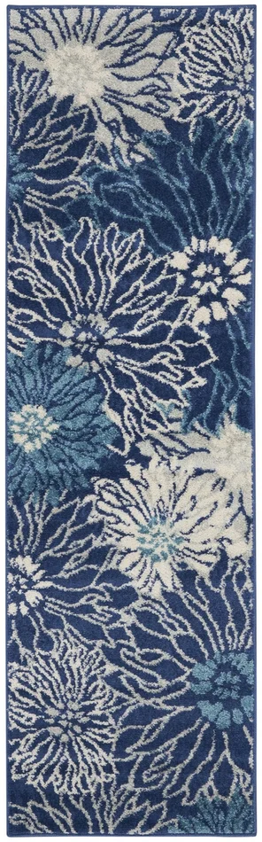 2′ x 6′ Blue and Ivory Floral Dhurrie Runner Rug