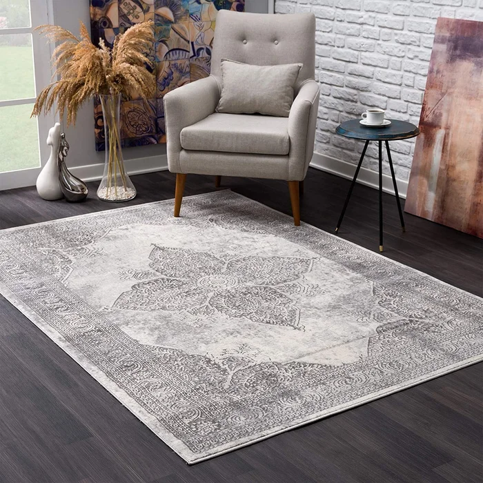 2′ x 6′ Gray Distressed Medallion Area Rug