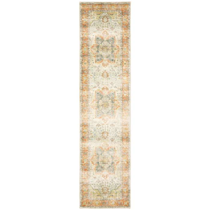 2′ x 8′ Blue and Orange Abstract Power Loom Stain Resistant Runner Rug
