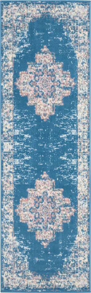 2′ x 8′ Blue Damask Power Loom Runner Rug