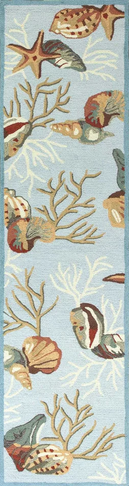 2′ x 8′ Blue Hand Hooked Sea Shells Indoor Runner Rug