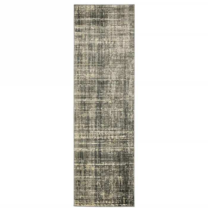 2′ x 8′ Charcoal Grey Beige and Tan Abstract Power Loom Stain Resistant Runner Rug