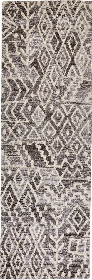 2′ x 8′ Gray and White Wool Abstract Tufted Handmade Runner Rug