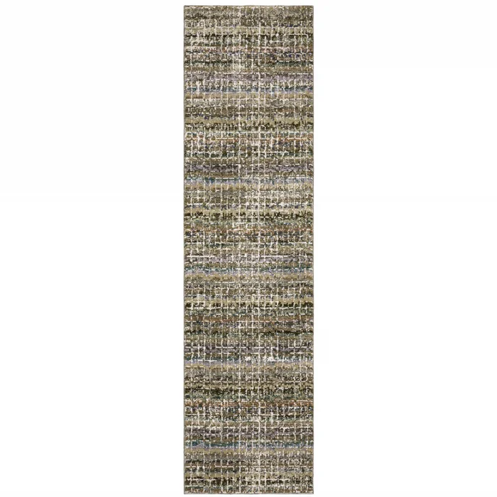 2′ x 8′ Green Grey and Purple Abstract Power Loom Stain Resistant Runner Rug