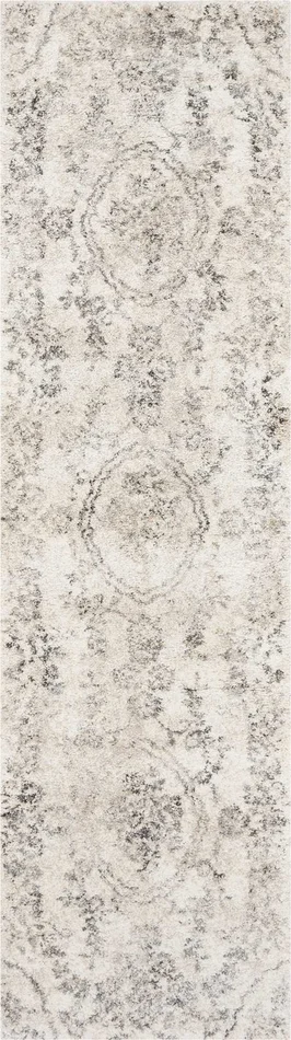 2′ x 8′ Grey Machine Woven Distressed Floral Medallion Indoor Runner Rug