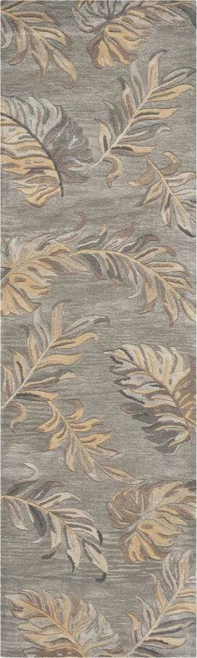 2′ x 8′ Grey Palm Leaves Wool Runner Rug