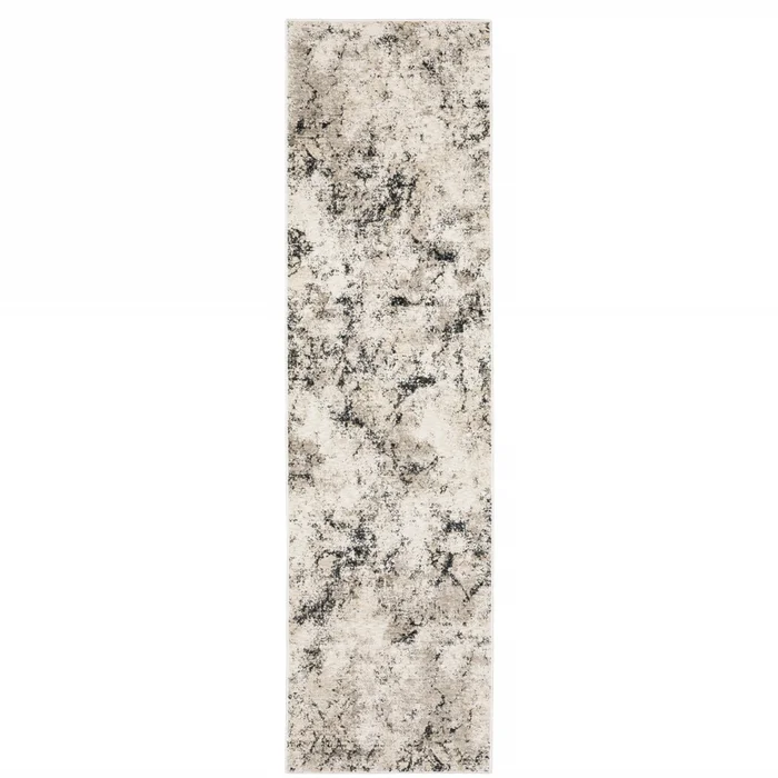 2′ x 8′ Ivory Grey Black Beige and Tan Abstract Power Loom Runner Rug