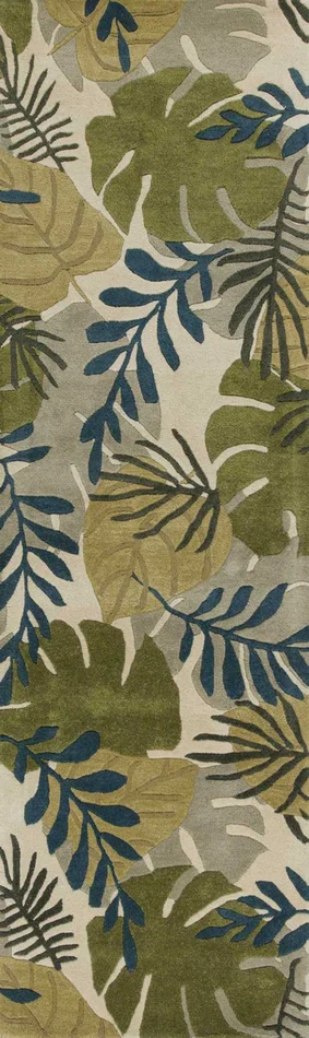 2′ x 8′ Ivory Hand Tufted Oversized Tropical Leaves Indoor Runner Rug