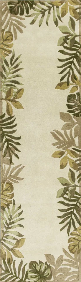 2′ x 8′ Ivory Leaves Bordered Wool Runner Rug