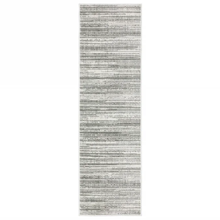 2′ x 8′ White and Grey Abstract Power Loom Stain Resistant Runner Rug