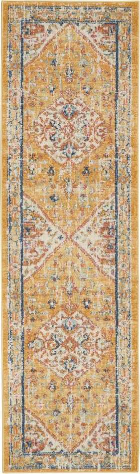 2′ x 8′ Yellow and Ivory Dhurrie Runner Rug