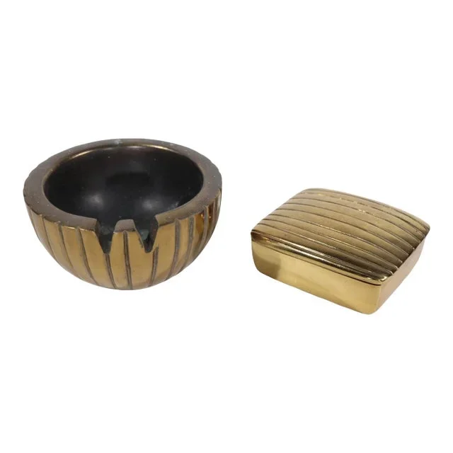 2 Pc Brutalist Mid Century Jenfred Ware Ashtray and Cigarette Box C. 1970’s